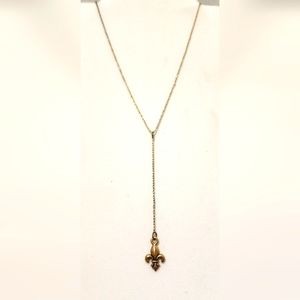 Gold Color Fleur de Lis Pendant Necklace. Necklace 21 inch.